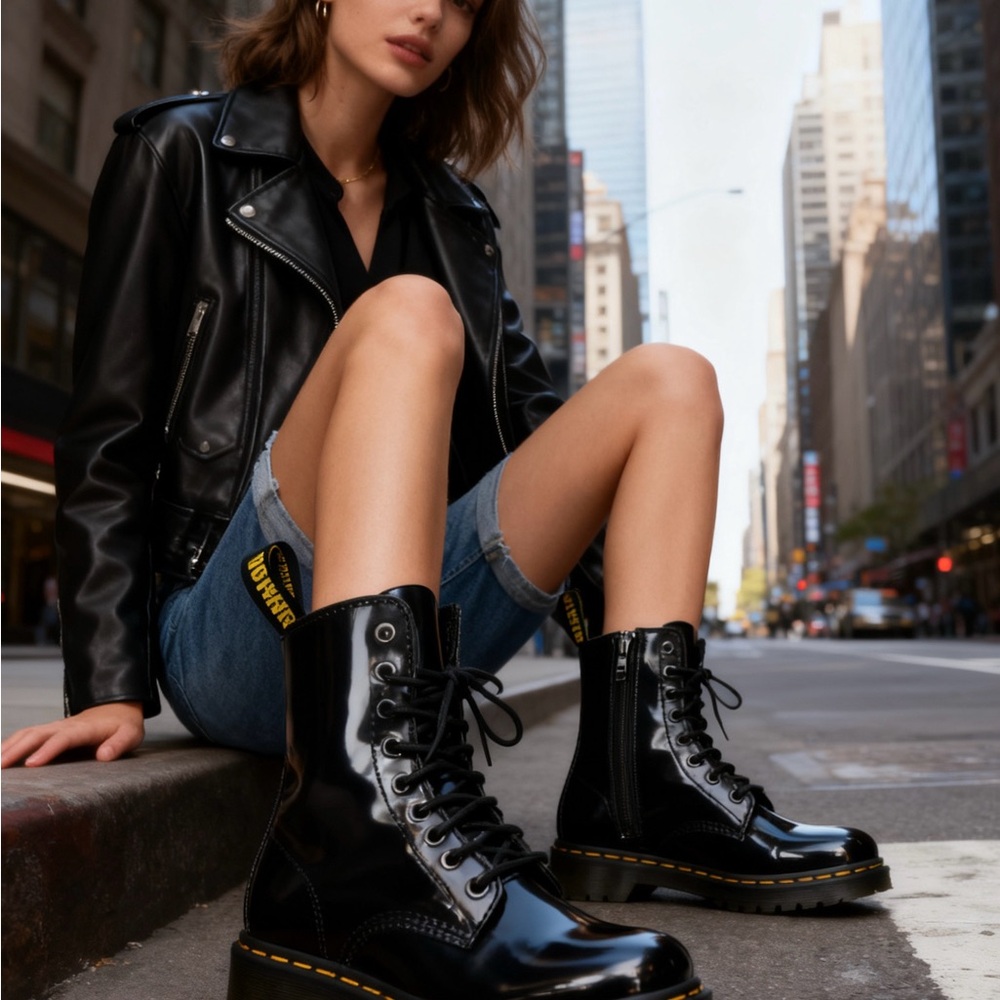 Black patent leather Combat Boots